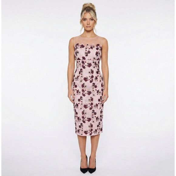 Sample NWT JS Collections Soutache Dress 4 Mauve Pink Illusion Floral Wedding - Picture 1 of 7